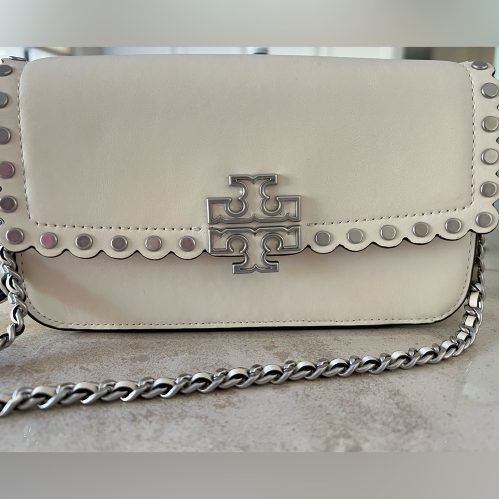 Brand new cream color Tory Burch Britten chain wallet with wristlet.